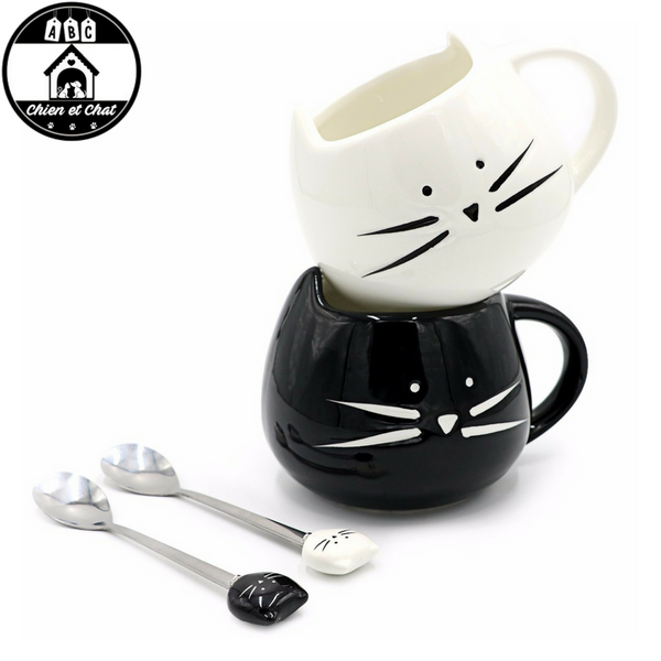 mug chat avec cuillère tasse tête de chat mug en forme de chat vaisselle chat tasse et cuillère chat tasse et cuillère tasse en céramique tasse chat en céramique tasse a thé chat tasse a café chat tasse a café porcelaine chat mug chat mug cadeau chat bol chat