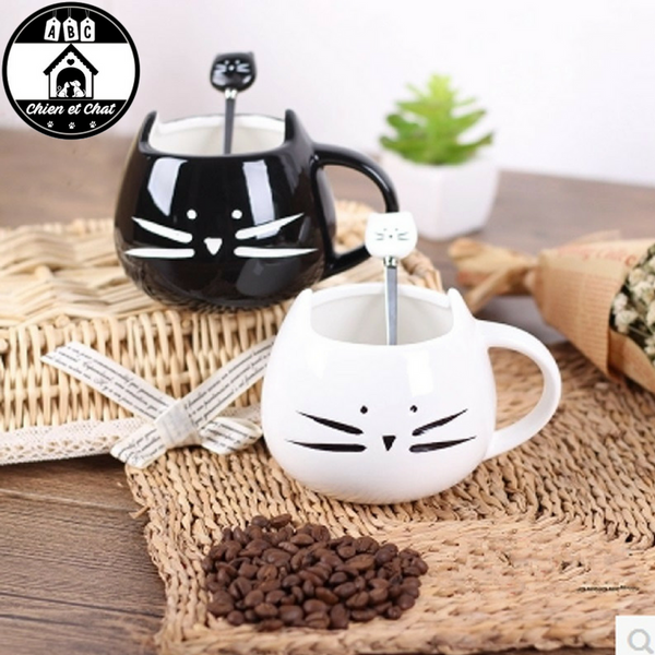 mug chat avec cuillère tasse tête de chat mug en forme de chat vaisselle chat tasse et cuillère chat tasse et cuillère tasse en céramique tasse chat en céramique tasse a thé chat tasse a café chat tasse a café porcelaine chat mug chat mug cadeau chat bol chat