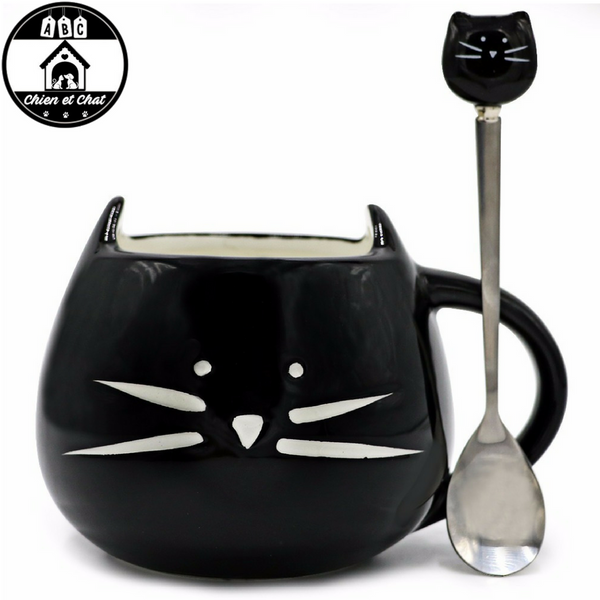 mug chat avec cuillère tasse tête de chat mug en forme de chat vaisselle chat tasse et cuillère chat tasse et cuillère tasse en céramique tasse chat en céramique tasse a thé chat tasse a café chat tasse a café porcelaine chat mug chat mug cadeau chat bol chat