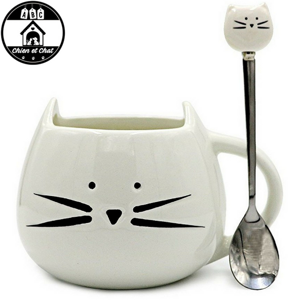 mug chat avec cuillère tasse tête de chat mug en forme de chat vaisselle chat tasse et cuillère chat tasse et cuillère tasse en céramique tasse chat en céramique tasse a thé chat tasse a café chat tasse a café porcelaine chat mug chat mug cadeau chat bol chat