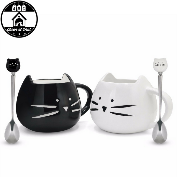 mug chat avec cuillère tasse tête de chat mug en forme de chat vaisselle chat tasse et cuillère chat tasse et cuillère tasse en céramique tasse chat en céramique tasse a thé chat tasse a café chat tasse a café porcelaine chat mug chat mug cadeau chat bol chat