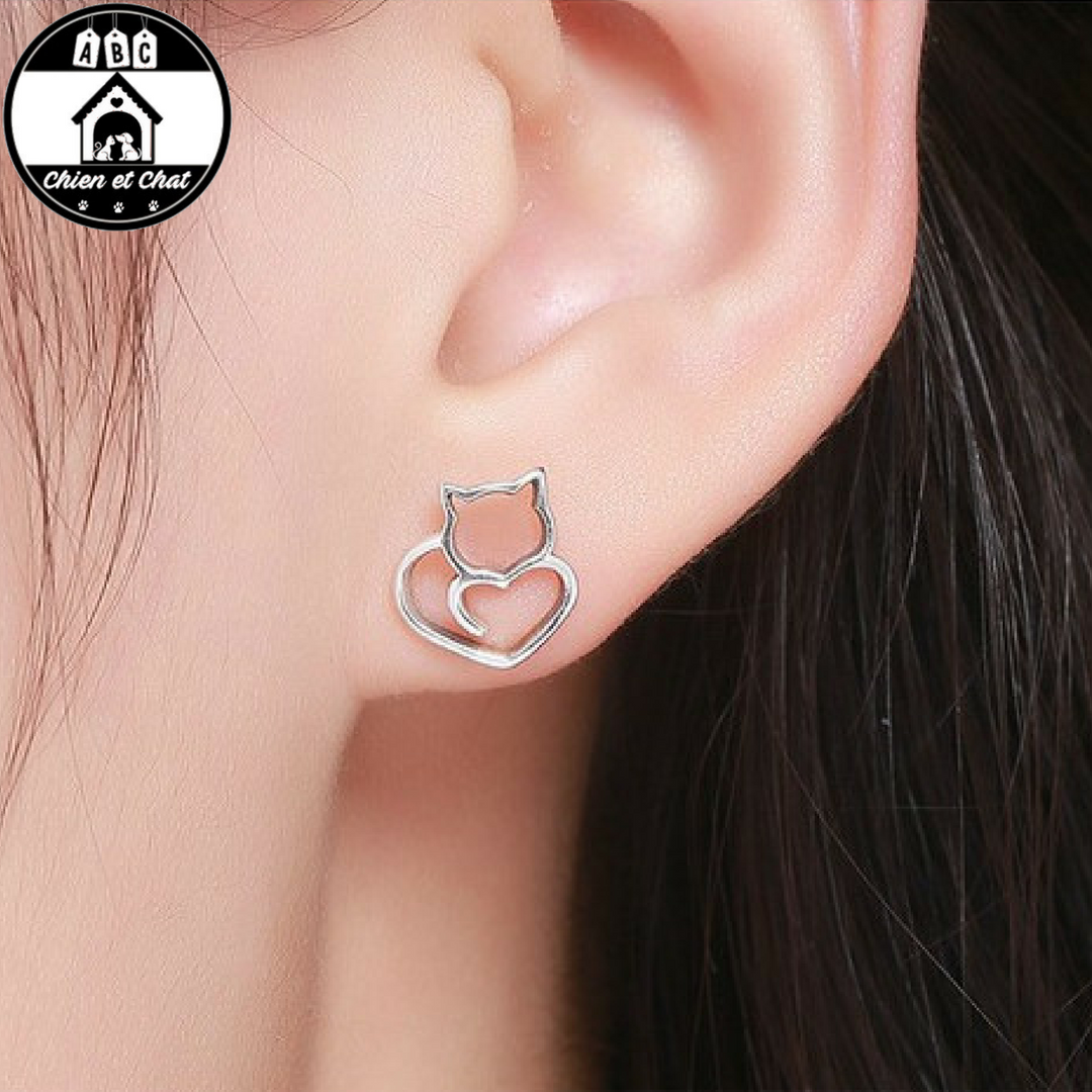 Boucles D'oreilles Clou Chaton Mignon - Argenté Plaqué - Neuf Avec étiquettes - Modèle Chat